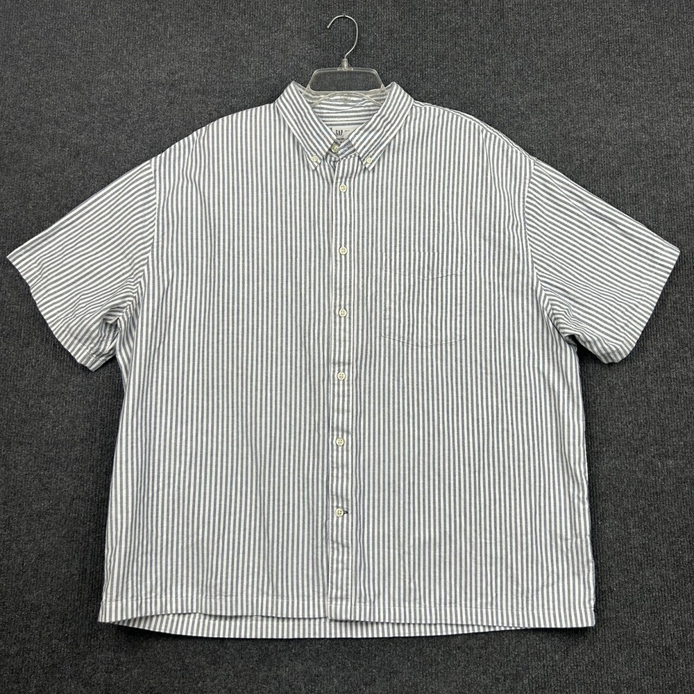GAP Men's Shirt Oxford Boxy Short Sleeve Button Down XL Blue White Stripe Preppy